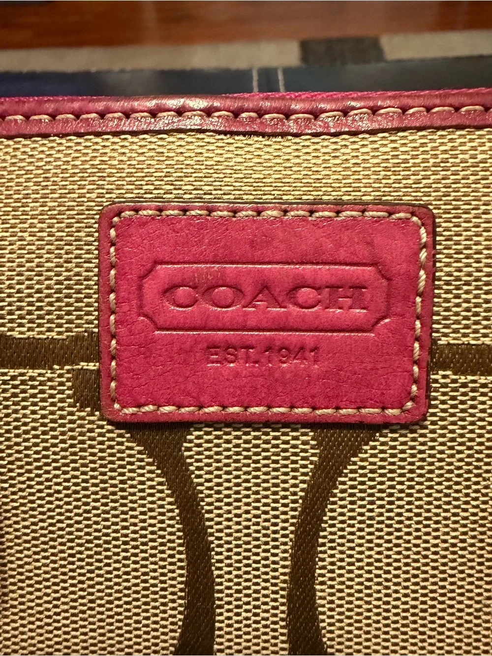 Coach Signature Buckle Accordion Zip Wallet Pink Leather Trim